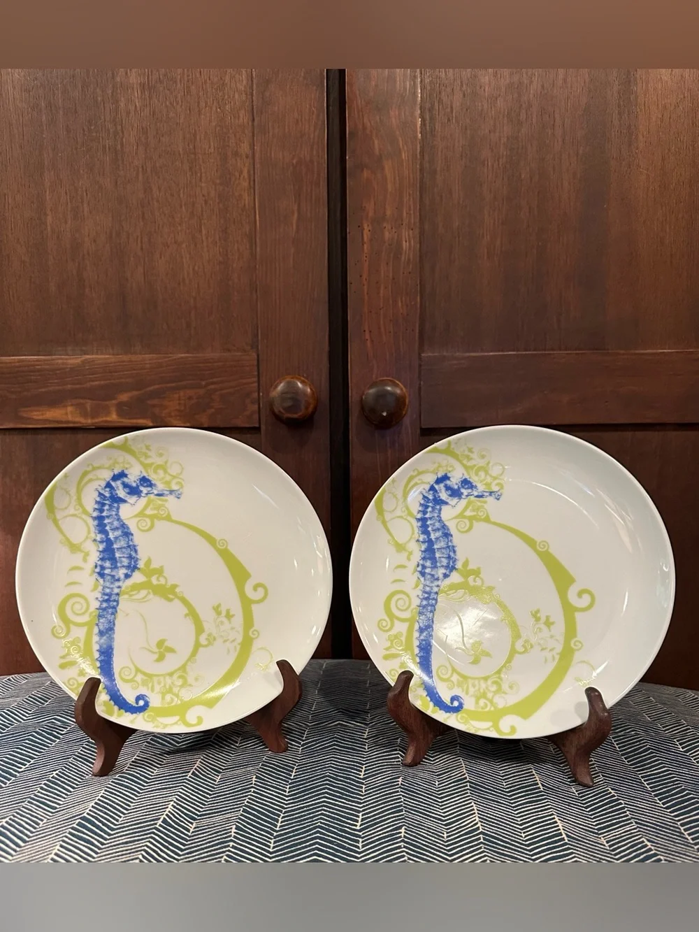 M Studios • set of 2 seahorse plates • ceramic